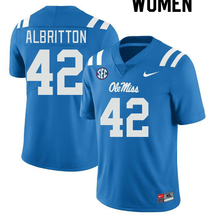 Women #42 Jason Albritton Ole Miss Rebels College Football Jerseyes Stitched Sale-Powder Blue